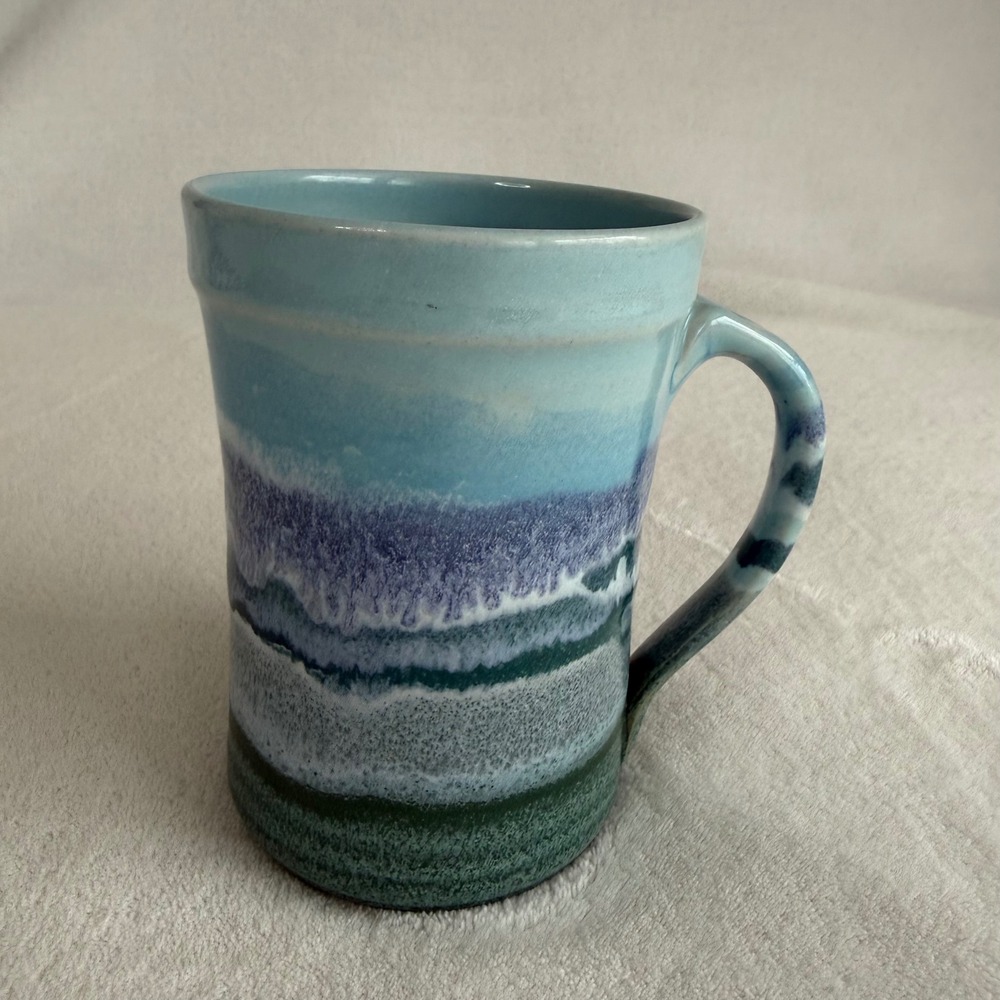 Stoneware Earthenware Handcrafted Pottery‎ Mug Cup Blue Green  Signed Robertson
